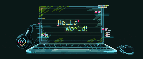 An old computer with Hello World displayed on the screen